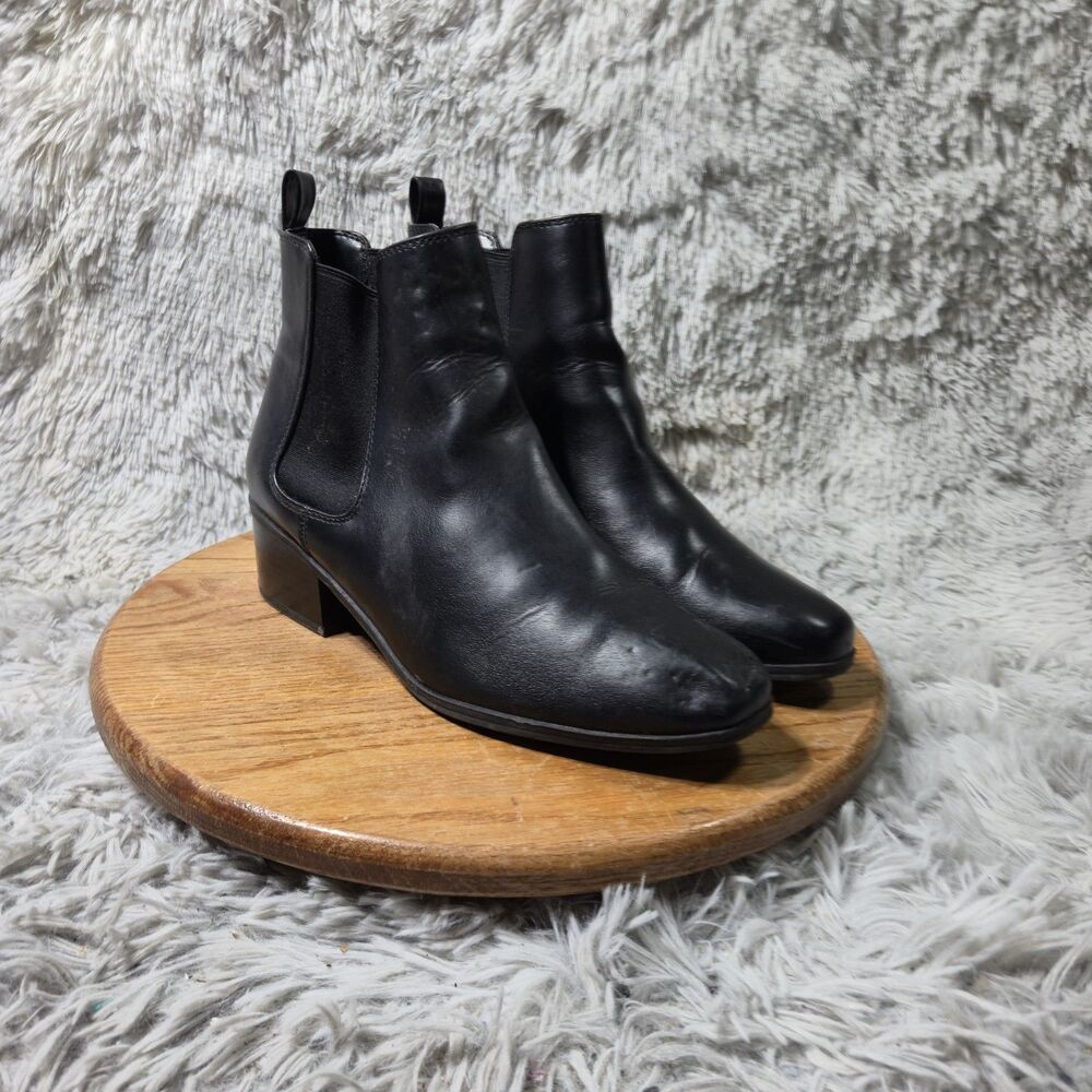 A New Day Womens Black Chelsea Pull On Ankle Bootie Faux Leather Zip Size 11